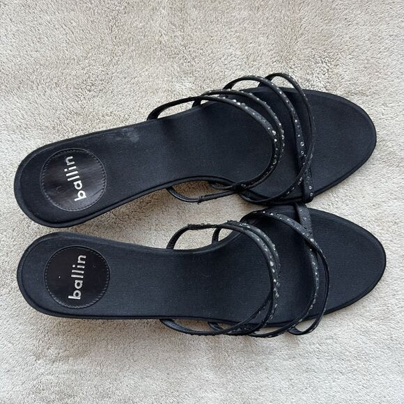 Ballin Black Satin & Rhinestones Slide Strappy Sandal Women EU 35 US 5 Low Heel - Picture 7 of 16